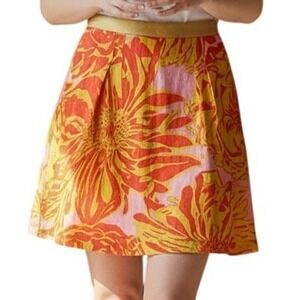 Anthropologie Linen Mini Skirt Pink Orange Yellow Boho Size 6